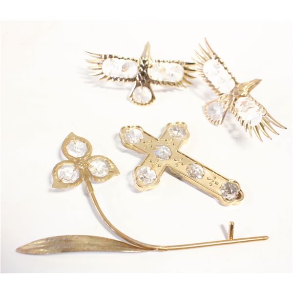 AUSTRIAN CRYSTAL GOLD PLATED HAWK & CROSS