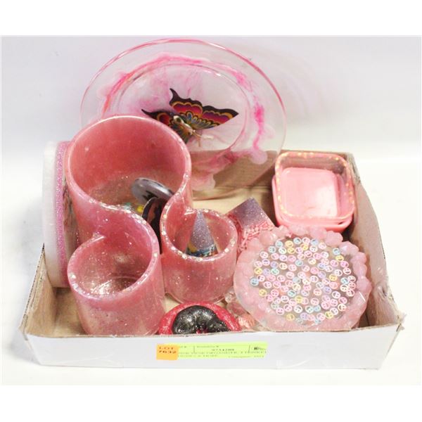 PINK DESK ORGANIZER, 4 TRINKET DISHES & MORE