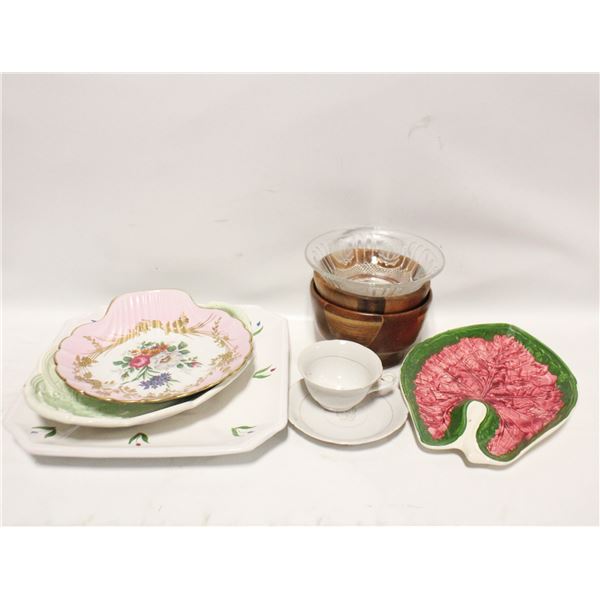 ASSORTED PLATTERS + TEACUP W/SAUCER