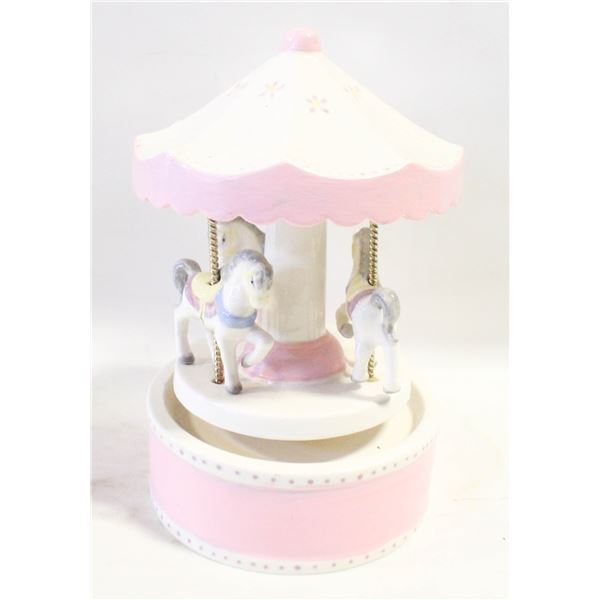 PINK & WHITE CAROUSEL MUSIC BOX LULLABY MUSIC