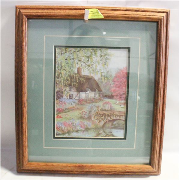 14" X 16" OAKFRAME PRINT C/W GLASS