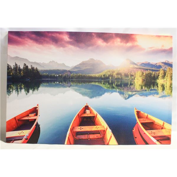 CANVAS PICTURE MOUNTAIN CANOE SCENE 36X24