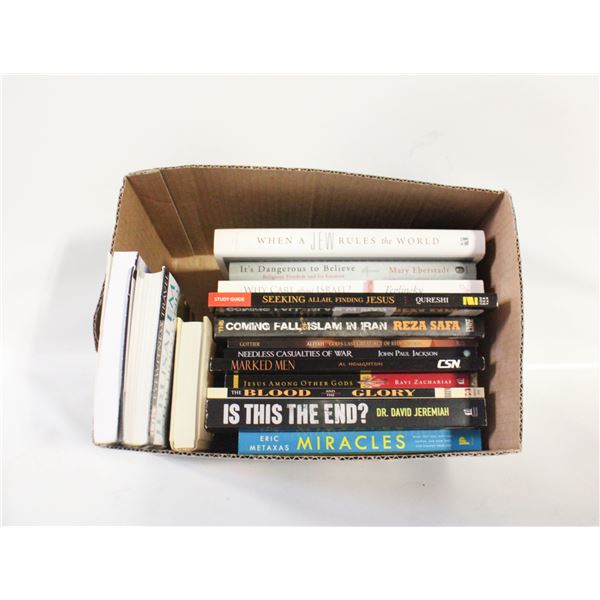 RELIGIOUS THEMED BOOKS- BOX LOT ASSORTED
