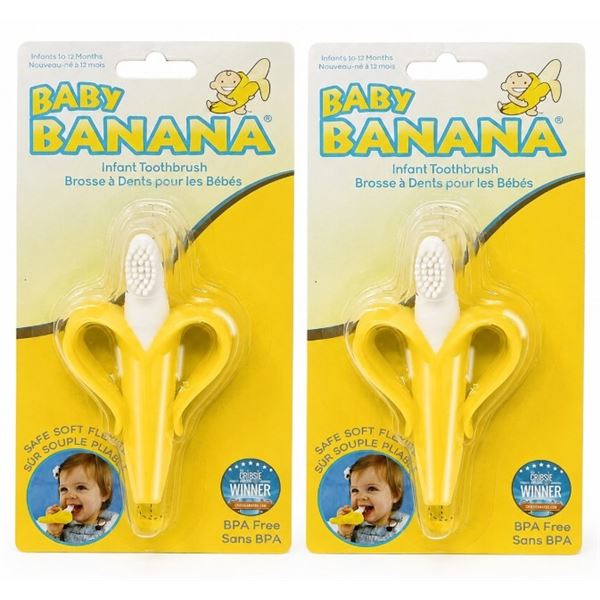 NEW 2 PACK OF BABY BANANA TEETHING TOOTHBRUSHES