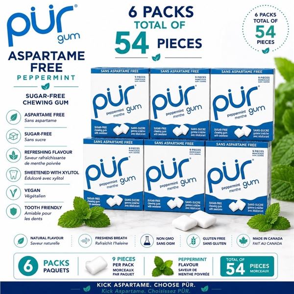 6 PUR PEPPERMINT ASPARTAME FREE 9 PIECES PACK
