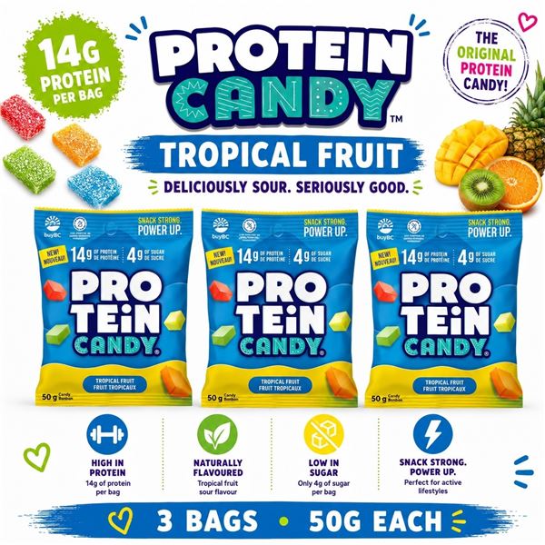 3 PROTEIN CANDY TROPICAL FRUIT 14G PROTEIN BB11/26