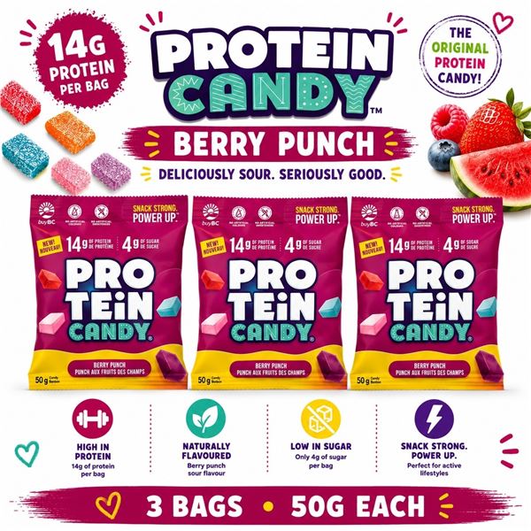 3 PROTEIN CANDY BERRY PUNCH 14G PROTEIN 50G 11/26