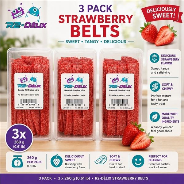 3 R2-DELIX FIZZY STRAWBERRY BELTS 260G EXP 09/26