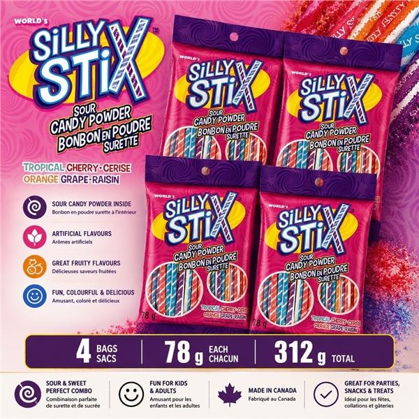 4 SILLY STIX SOUR CANDY POWDER 78G