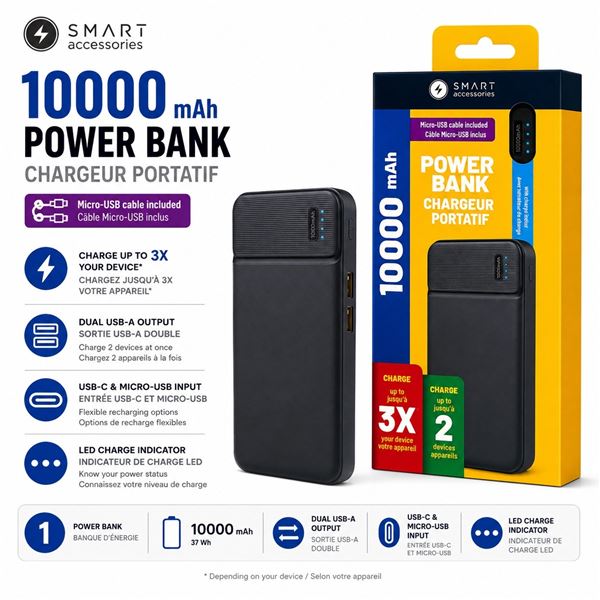SMART ACCESSORIES BLACK POWER BANK 10000MAH