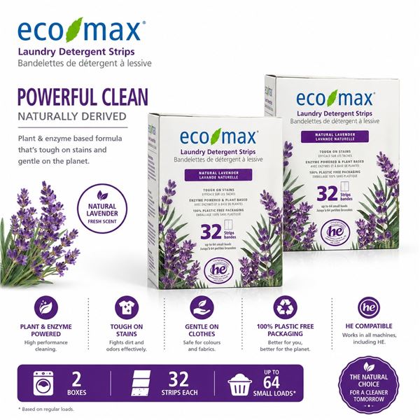 2 ECO MAX LAVENDER LAUNDRY STRIPS 32PK