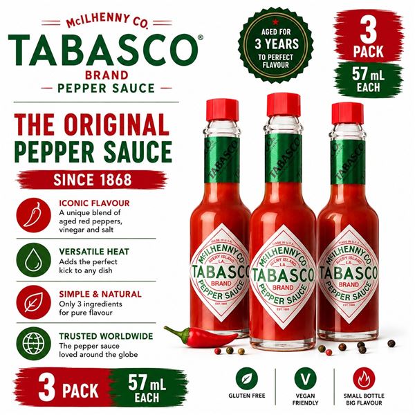3 TABASCO ORIGINAL PEPPER SAUCE 57ML BB 12/29
