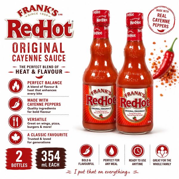 2 FRANK'S REDHOT ORIGINAL SAUCE 354ML BB 01/27