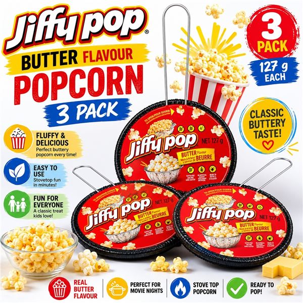 3 JIFFY POP BUTTER POPCORN 127G