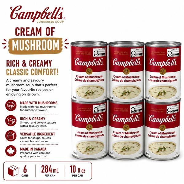 6 CAMPBELL'S CREAM OF MUSHROOM 284ML BB 12/27