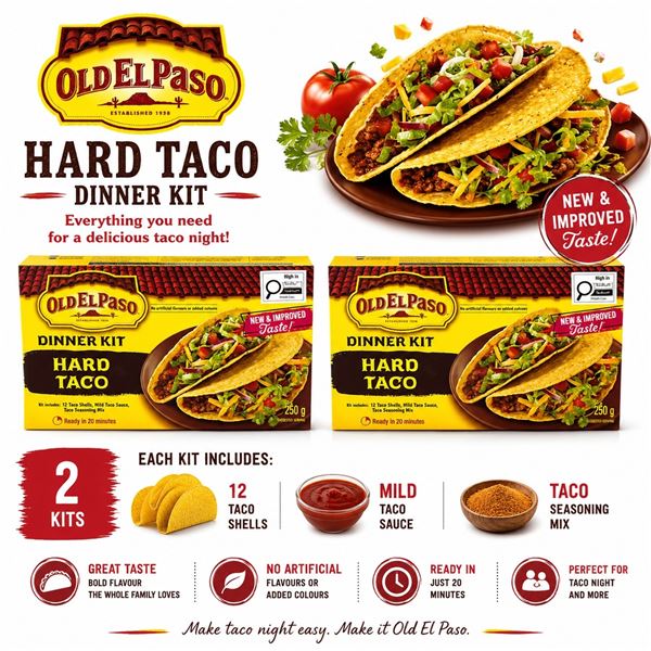 2 OLD EL PASO HARD TACO DINNER KITS BB 07/26