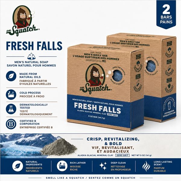 2 DR. SQUATCH FRESH FALLS SOAP BAR 141G