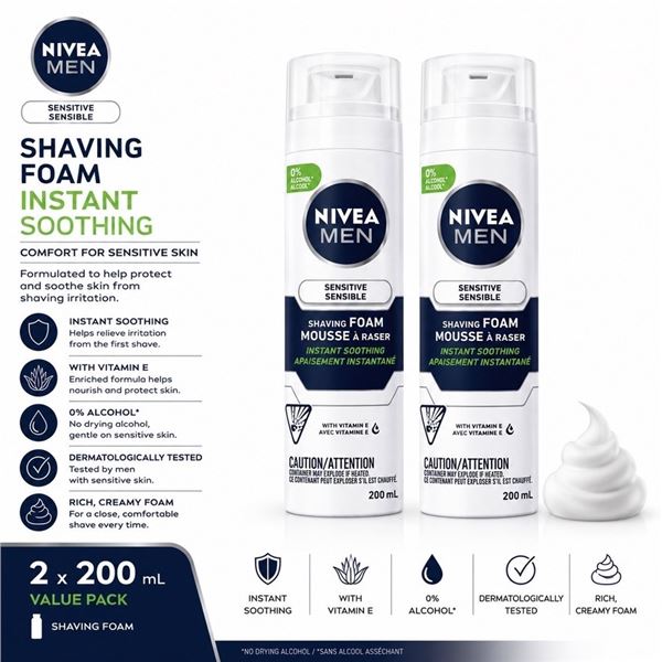 2 NIVEA MEN SENSITIVE SHAVE FOAM 200ML