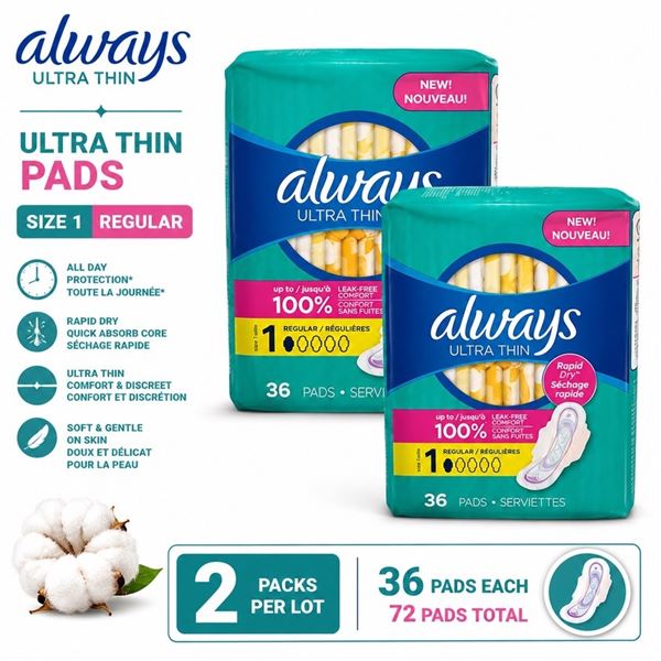 2 ALWAYS ULTRA THIN SIZE 1 PADS 36 CT