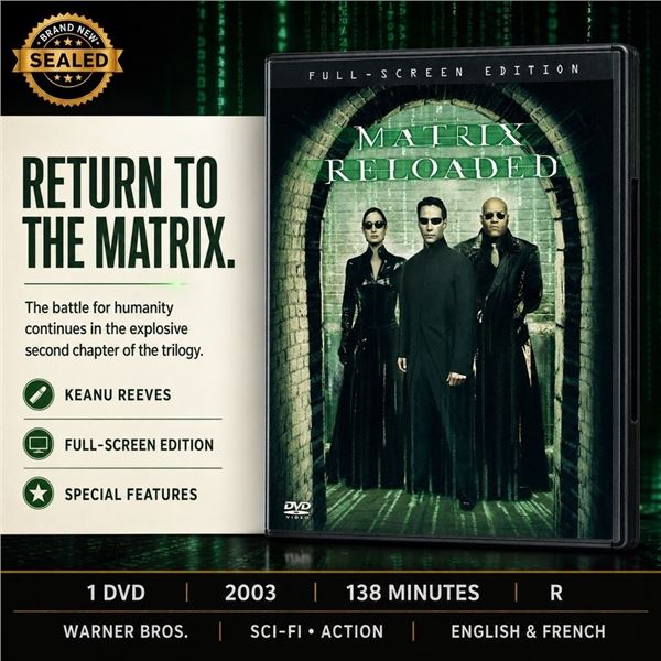 NEW DVD "THE MATRIX RELOADED" FULL SCREEN 2003