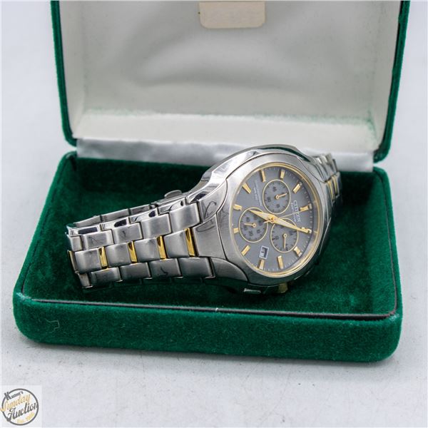 CITIZEN MENS TWO TONE ECO DRIVE CHRONOGRAPH WATCH