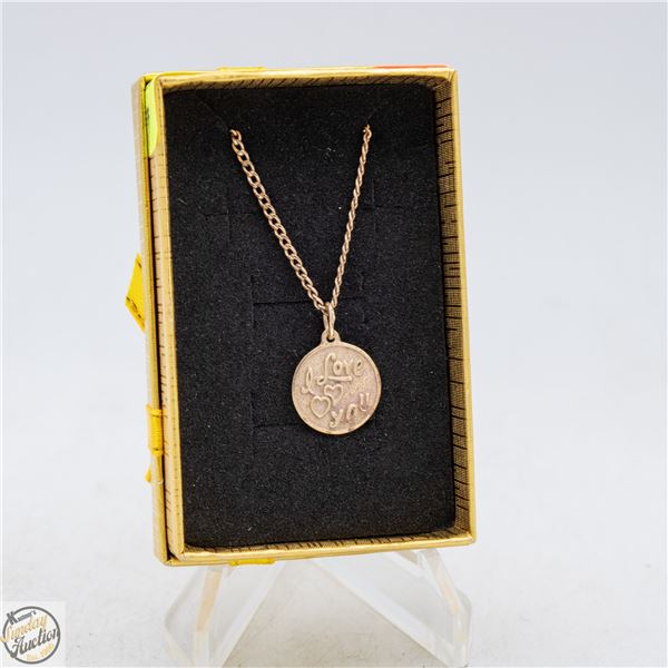 VINTAGE GOLD TONE I LOVE YOU NECKLACE