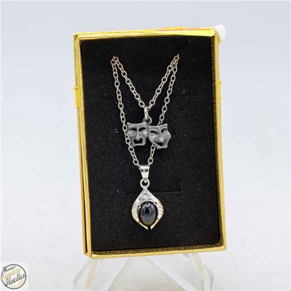 VINTAGE OVAL BLACK ONYX NECKLACE & DRAMA FACE