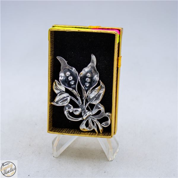 VINTAGE STERLING SILVER FLORAL BROOCH 15.26 GRAMS