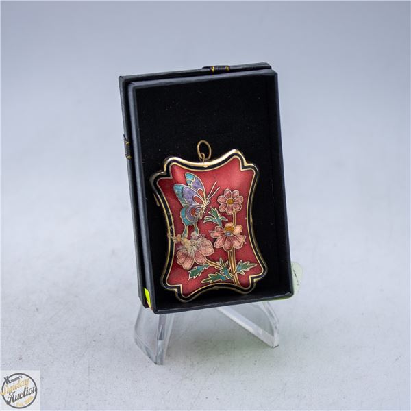 VINTAGE CLOISONNE ENAMEL RED FLOWER PENDANT