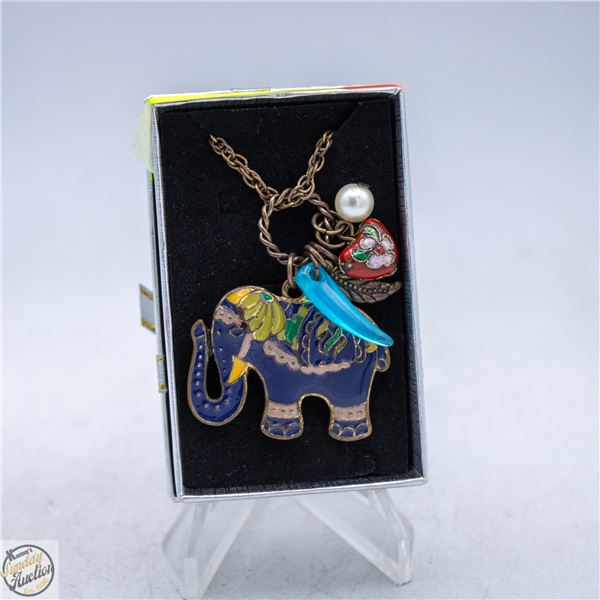 VINTAGE CLOISONNE ELEPHANT NECKLACE WITH ENAMEL