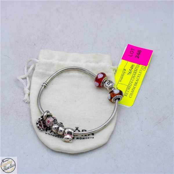 RETIRED 6 CHARM PANDORA CHARM BRACELET 925 SILVER