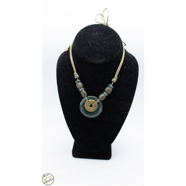 VINTAGE JADEITE STONE WITH CHINESE COIN NECKLACE