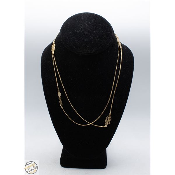 1928 BRAND GOLD TONE FILIGREE NECKLACE 37" LENGTH