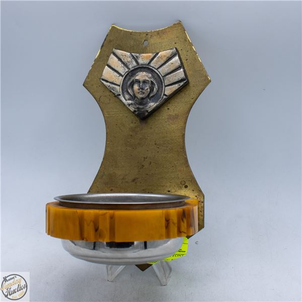 ESTATE BRASS HOLY WATER FONT WITH