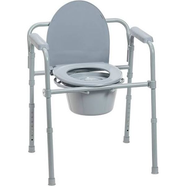 NEW DRIVE MEDICAL FOLDING STEEL BEDSIDE COMMODE