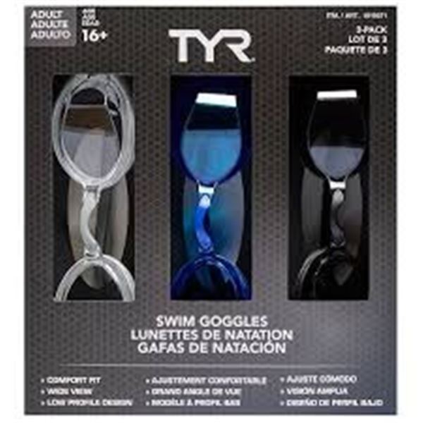 NEW 3 PACK OF TYR ADULT ADJUSTABLE SWIM GOGGLES