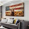 Image 1 : NEW HIGHLAND COW AND SUNFLOWERS WITH AMERICAN FLAG