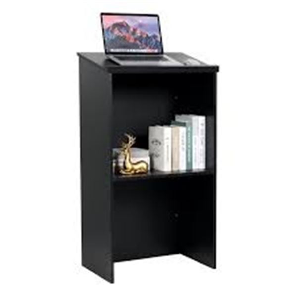 NEW WOODEN LECTURE STAND WITH STORAGE SHELF BLACK