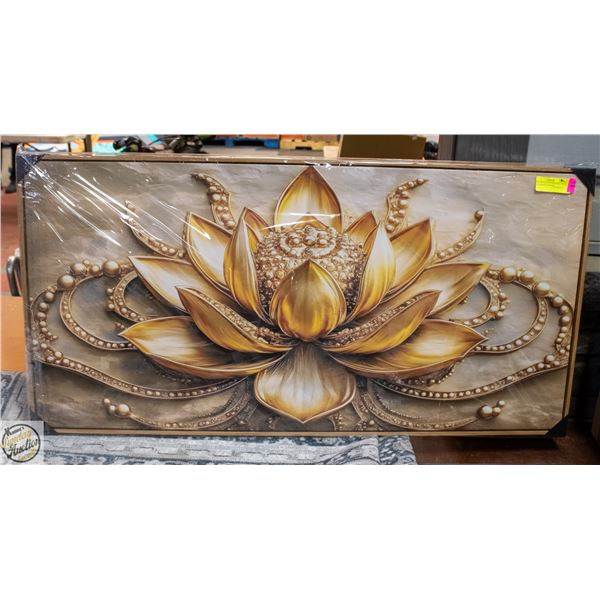 NEW GOLD LOTUS PRINTED CANVAS WITH WOODEN FRAME