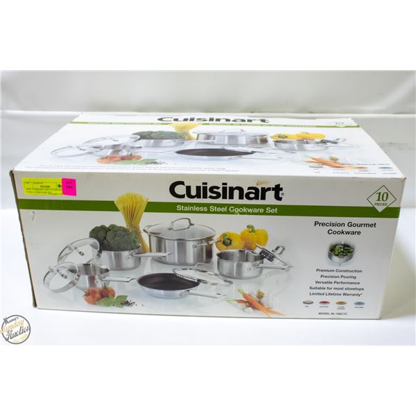 NEW CUISINART 10PC STAINLESS STEEL COOKWARE SET