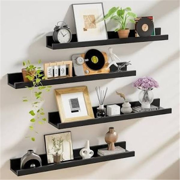NEW 4 PACK OF WOODEN FLOATING SHELVES WITH LEDGE