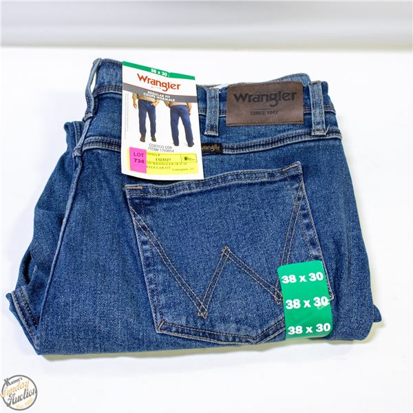 NEW MENS WRANGLER 38 X 30 JEANS - REGULAR FIT