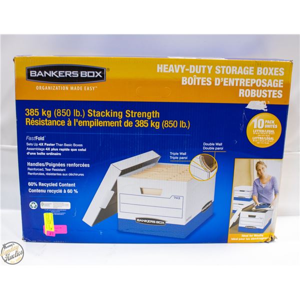 BRAND NEW CASE OF 10 BANKER BOXES - CARDBOARD