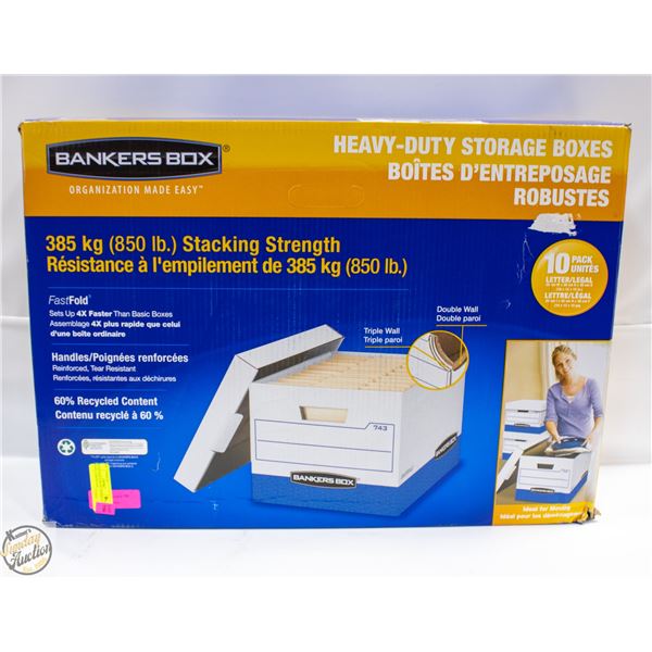 BRAND NEW CASE OF 10 BANKER BOXES - CARDBOARD