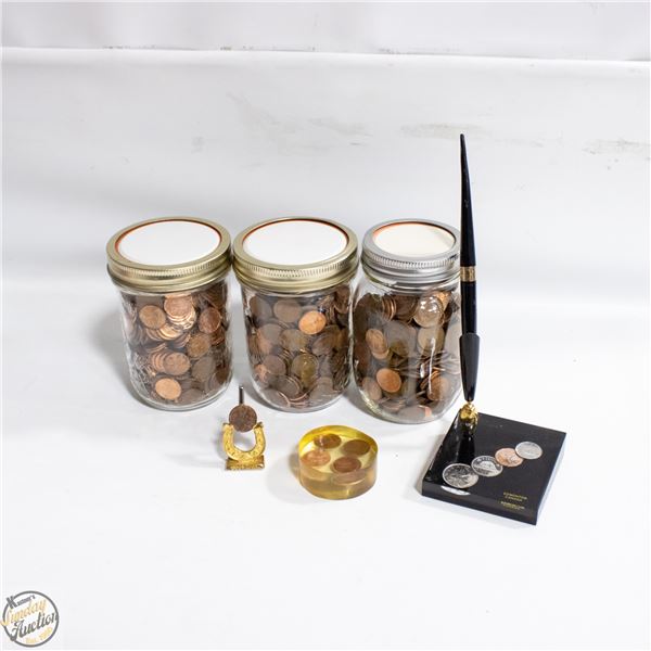 LOT OF OLD PENNIES (X3) JARS