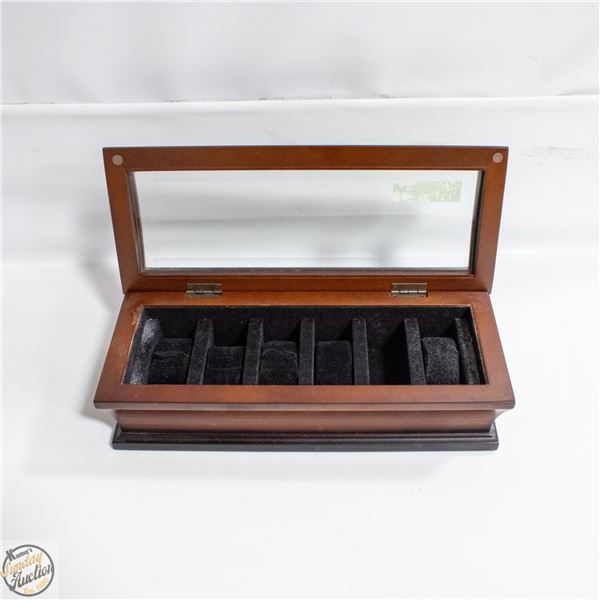 WOOD GLASS TOP WATCH BOX FITS 6 WATCHES