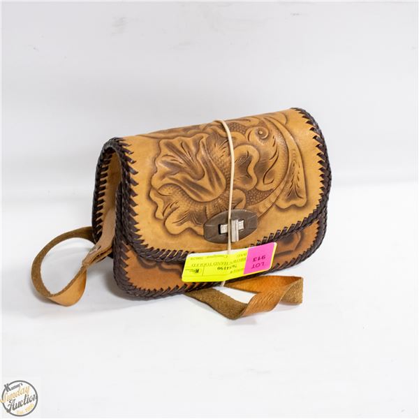 VINTAGE BROWN HAND TOOLED LEATHER BAG
