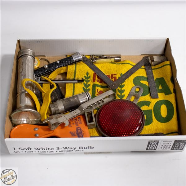 LOT OF VARIOUS VINTAGE TOOLS AND COLLECTABLES