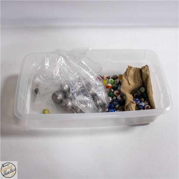 LOT OF VINTAGE METAL AND GLASS MARBLES