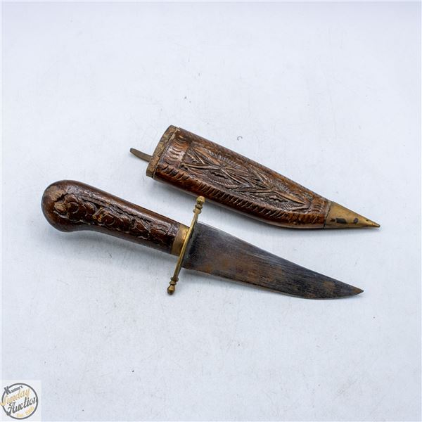 VINTAGE HAND-CARVED INDIAN DAGGER 10" ROSEWOOD